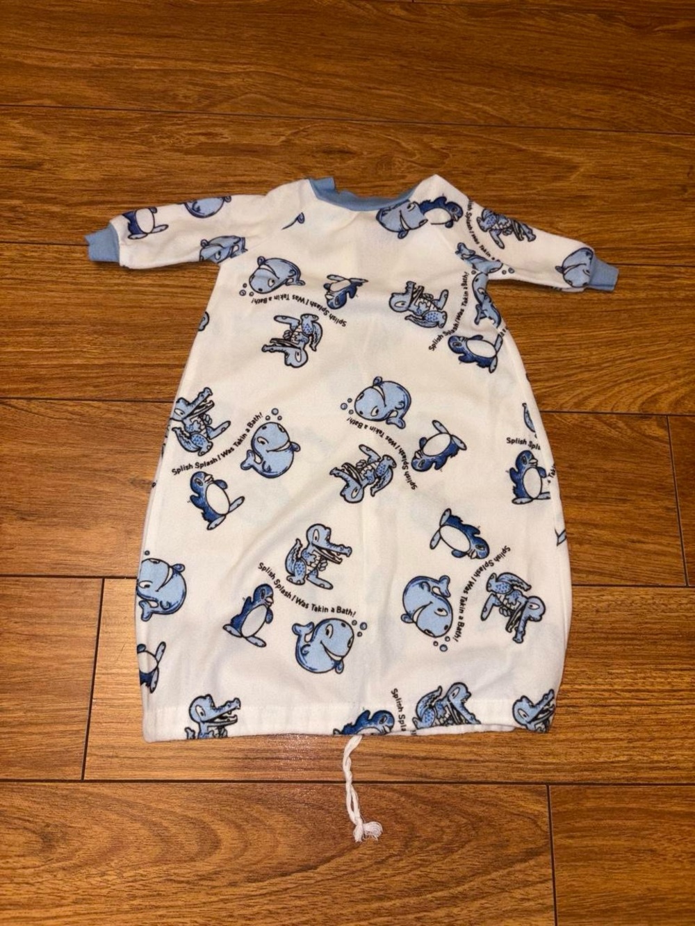 Vintage Blue and white baby sleep sack with blue cartoon whales